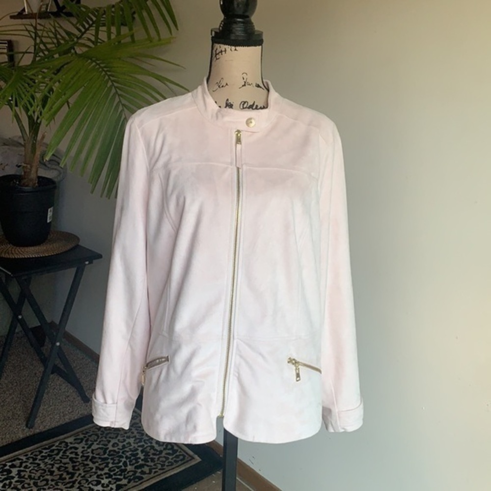 Christopher & Banks Moto Jacket Faux Suede Pale Pink XL